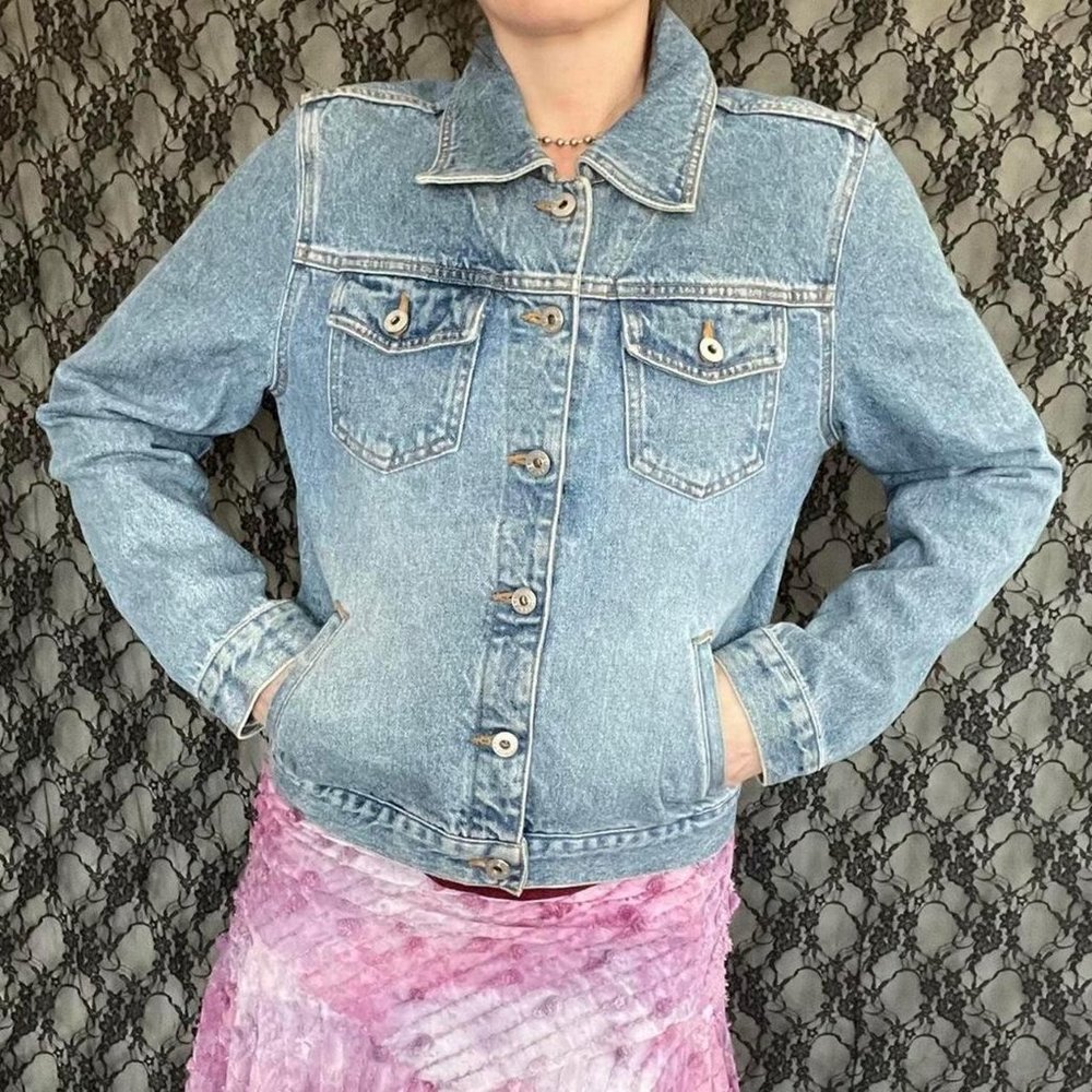 vintage y2k express denim button up jean jacket structured size medium